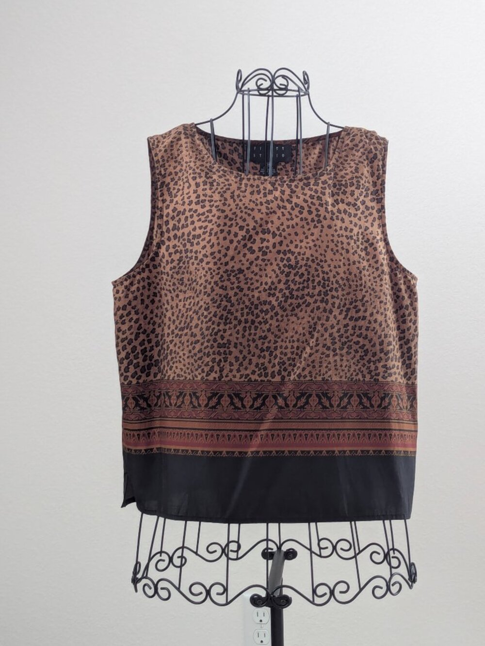 Finity Studio Silk Animal Print Shell Top Size 14